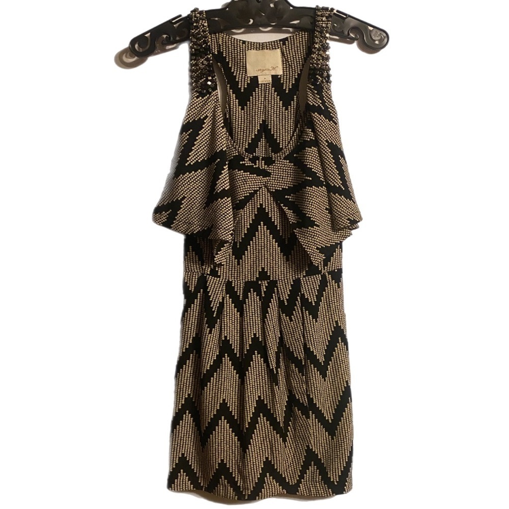 Aryeh Deco Chevron Layered Mini Dress Black Tan S